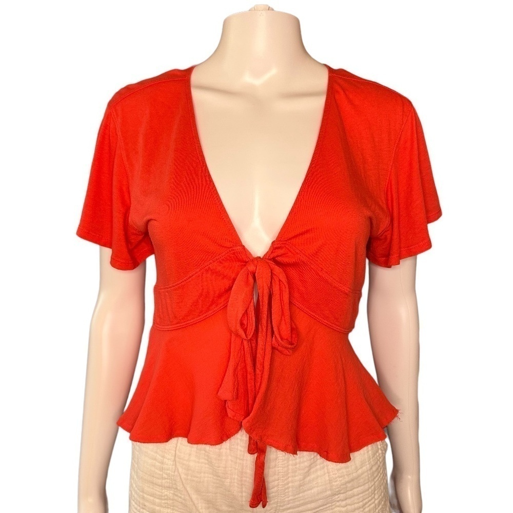 FREE PEOPLE We The Free XS CropTop Knot Me Tie Front Flutter plunge Adjustable